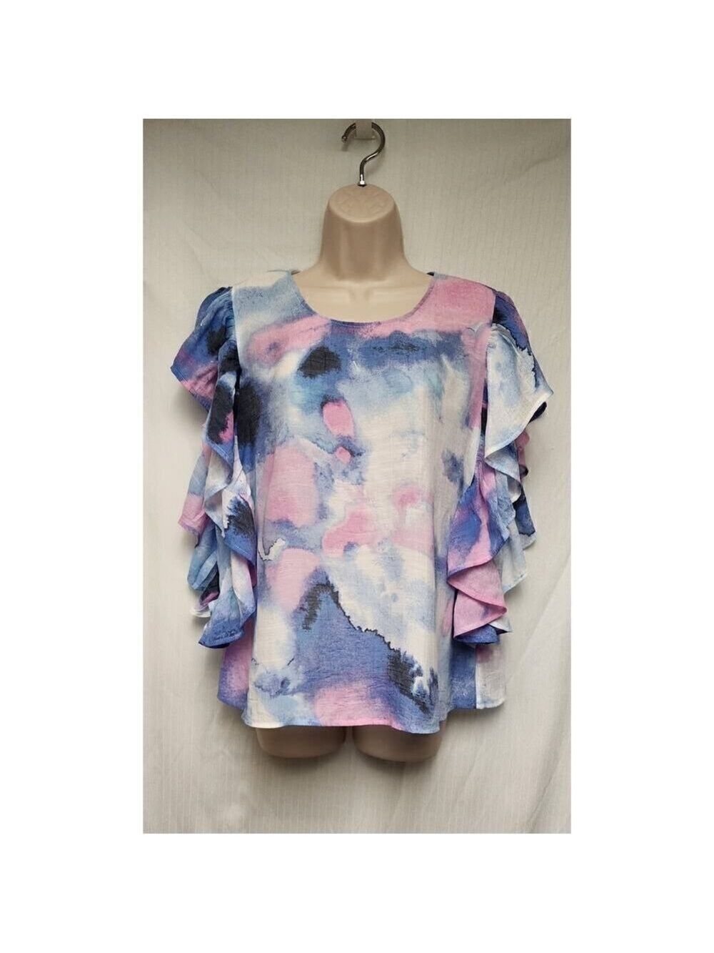 Zac & Rachel Tie Dye Round Neck Short Sleeve Blue/Pink Size Medium - Picture 2 of 6